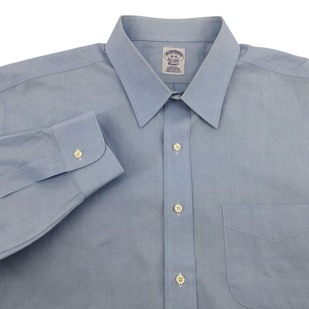 Brooks Brothers Dress Shirt Men 18-35 Blue Classic Fit Non-Iron Supima Cotton